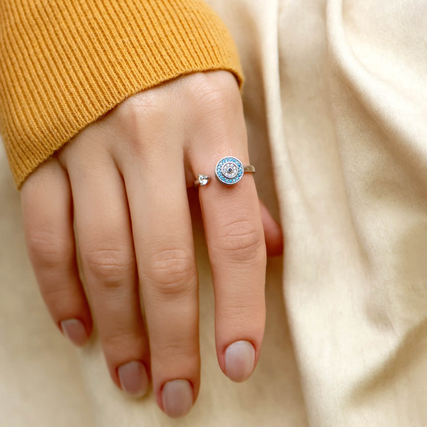 “To My Daughter” Evil Eye Ring – 925 Silber mit weißen & blauen Zirkonia