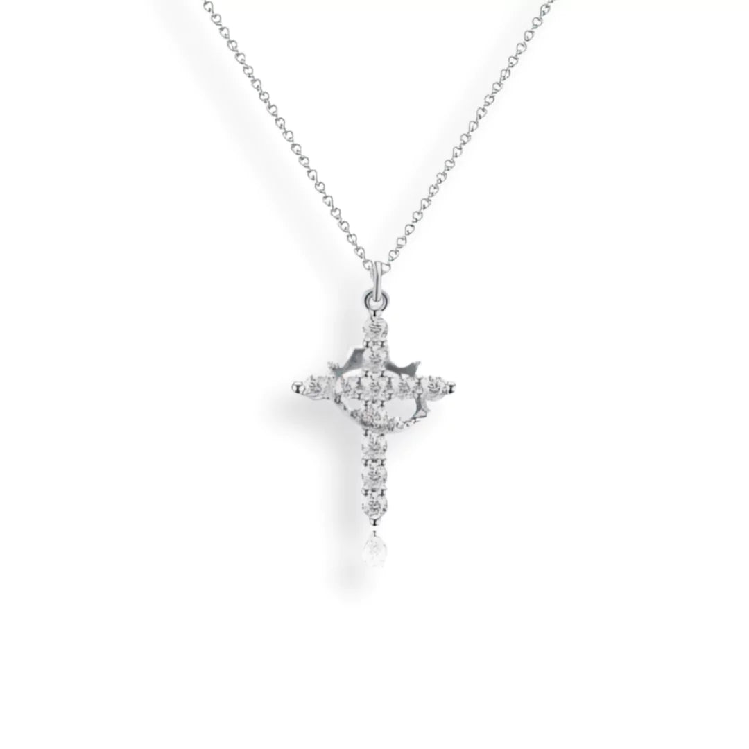 Silber Kronen Kreuz Crown Faith Halskette