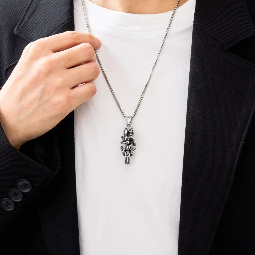 Hugging Cross Skull Pendant Necklace