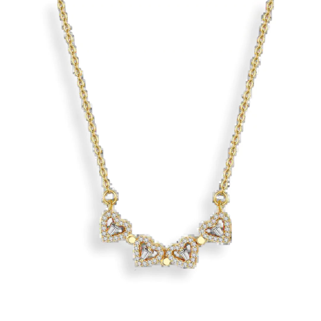 Vier einzelne Herz-Anhänger aus 18k vergoldetem Edelstahl – Teil der 2-in-1 Kleeblatt-Kette von Swaravo