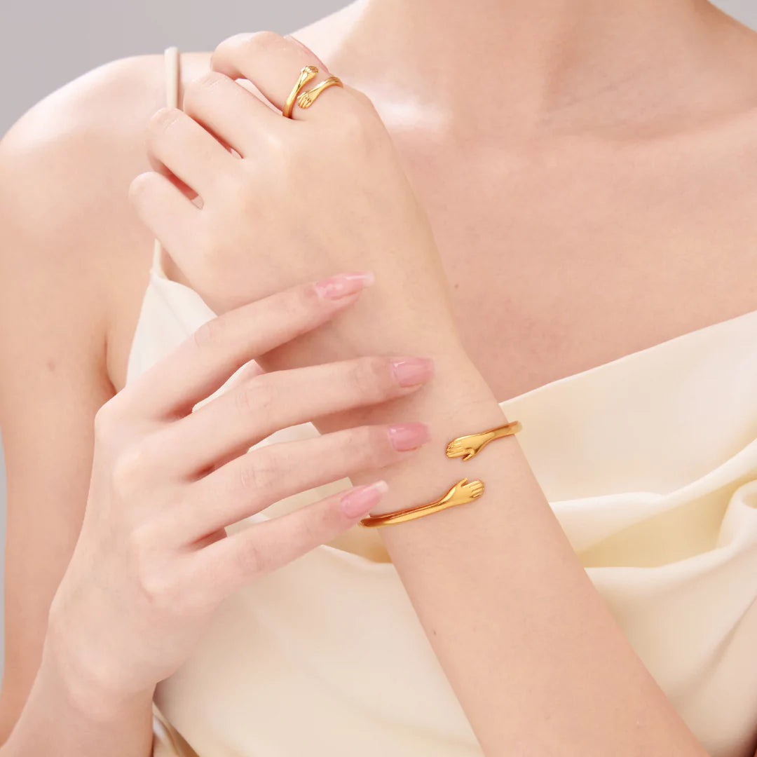 Hug cuff bracelet worn on the wrist