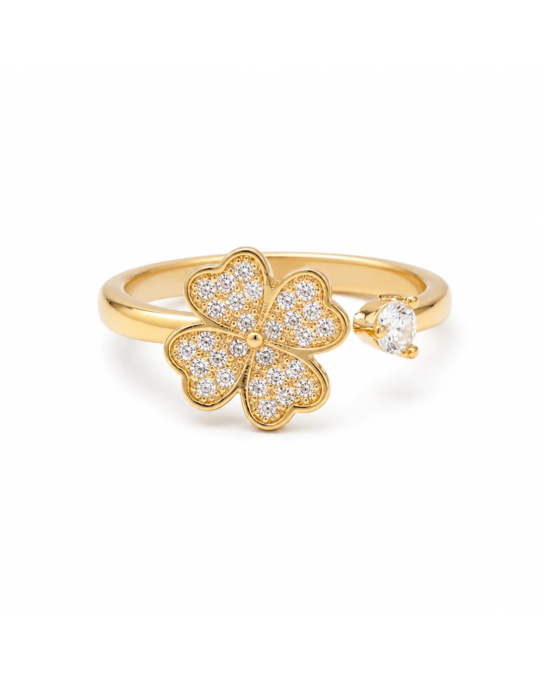 Vierblättriger Kleeblatt Ring – drehbarer Glücksbringer