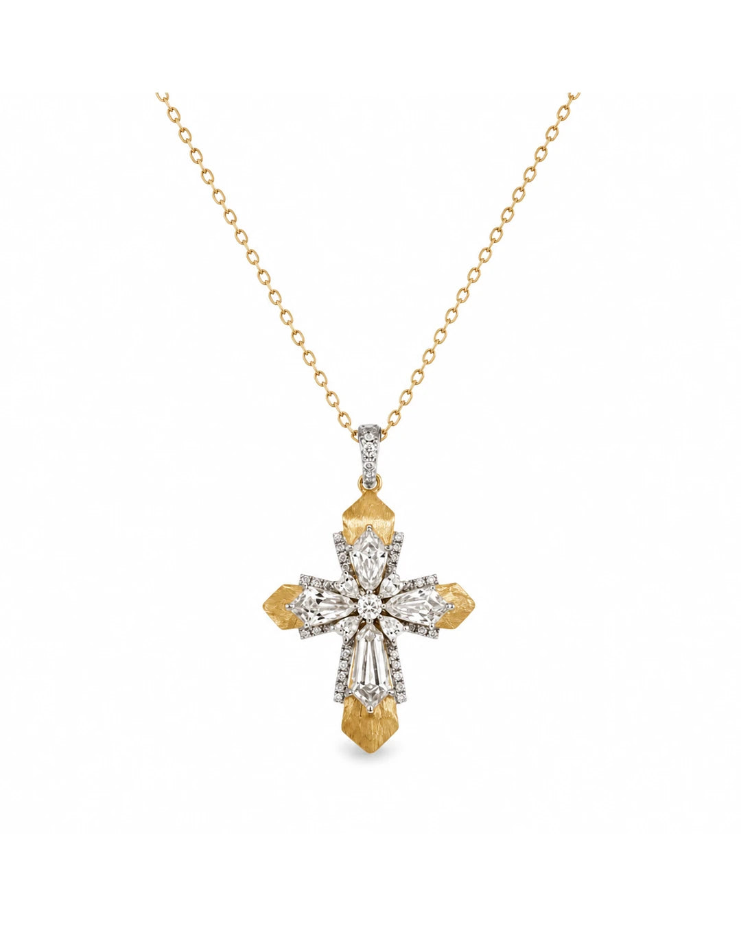 Statement Kreuzkette Gold – Barock-Design, 18K vergoldet & Zirkonia| Swaravo