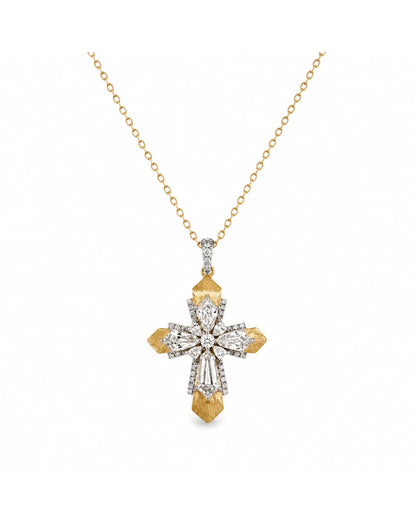 Statement Kreuzkette Gold – Barock-Design, 18K vergoldet & Zirkonia| Swaravo