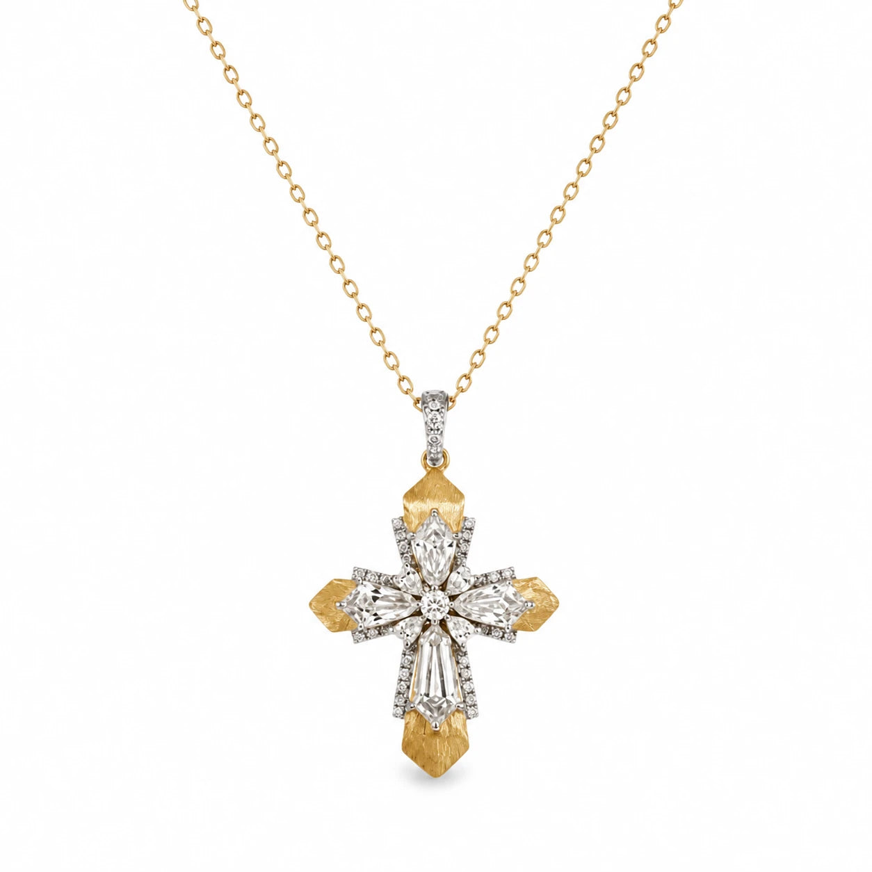 Statement Kreuzkette Gold – Barock-Design, 18K vergoldet & Zirkonia| Swaravo