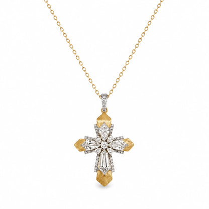 Statement Kreuzkette Gold – Barock-Design, 18K vergoldet & Zirkonia| Swaravo