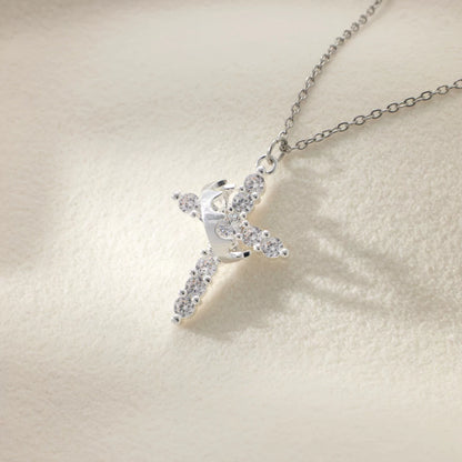 Drehbare Halskette mit Kreuzanhänger und Krone in Silber