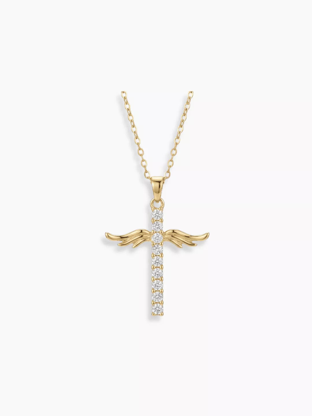 ”Engelsmut“ - Enkelinsiipiristi-kaulakoru zirkonioilla, 14 karaatin kultaa