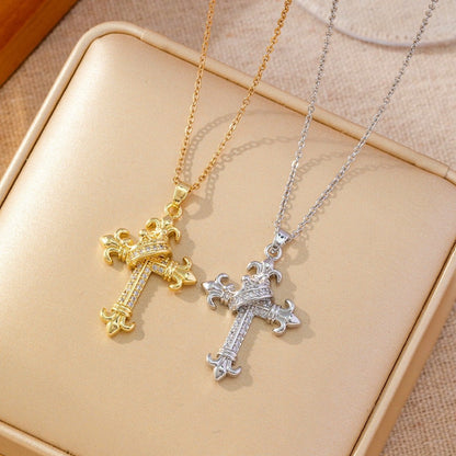 Lilien-Krone-Kreuz-Ketten in Gold und Silber – mit Zirkonia besetzt, detailreich graviert, symbolträchtiger Schmuck für Damen und Herren