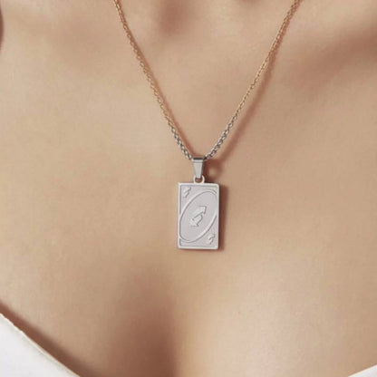 Anhänger der UNO-Richtungswechsel-Kette – Edelstahl, Symbolkarte für Neuanfang und Karma