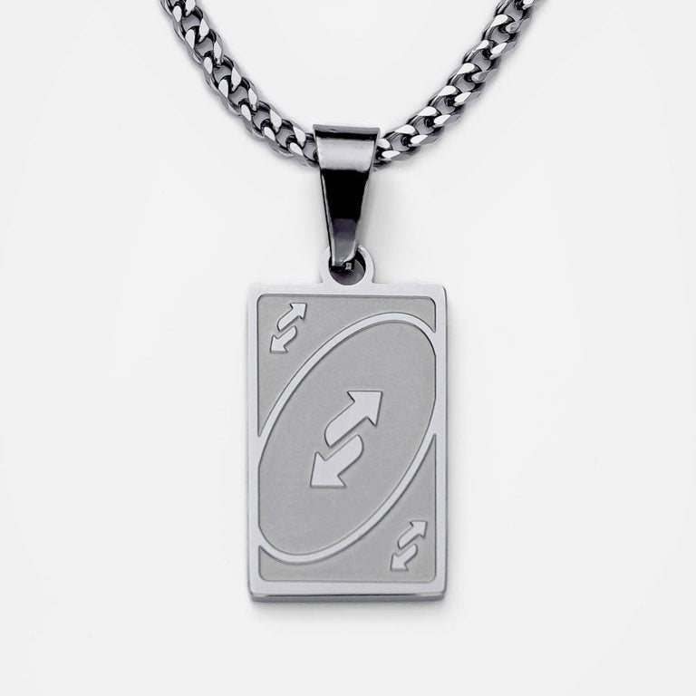 Silberne UNO Richtungswechsel Kette mit Reverse-Kartenanhänger