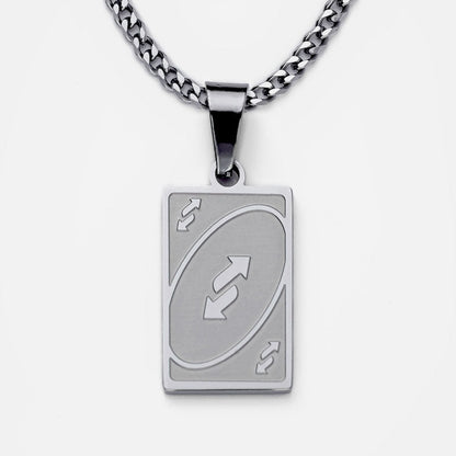 Silberne UNO Richtungswechsel Kette mit Reverse-Kartenanhänger