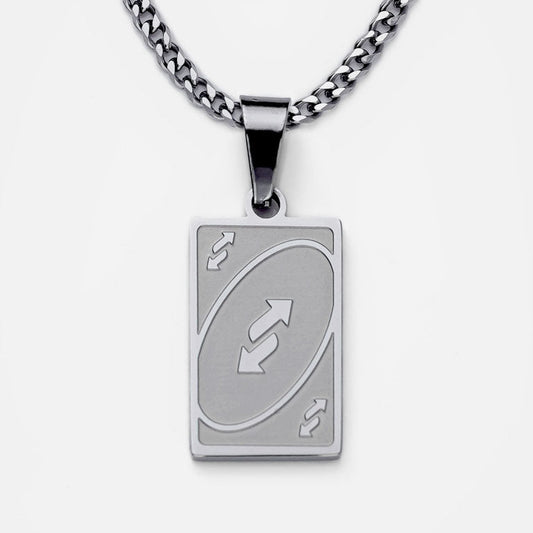 Silberne UNO Richtungswechsel Kette mit Reverse-Kartenanhänger