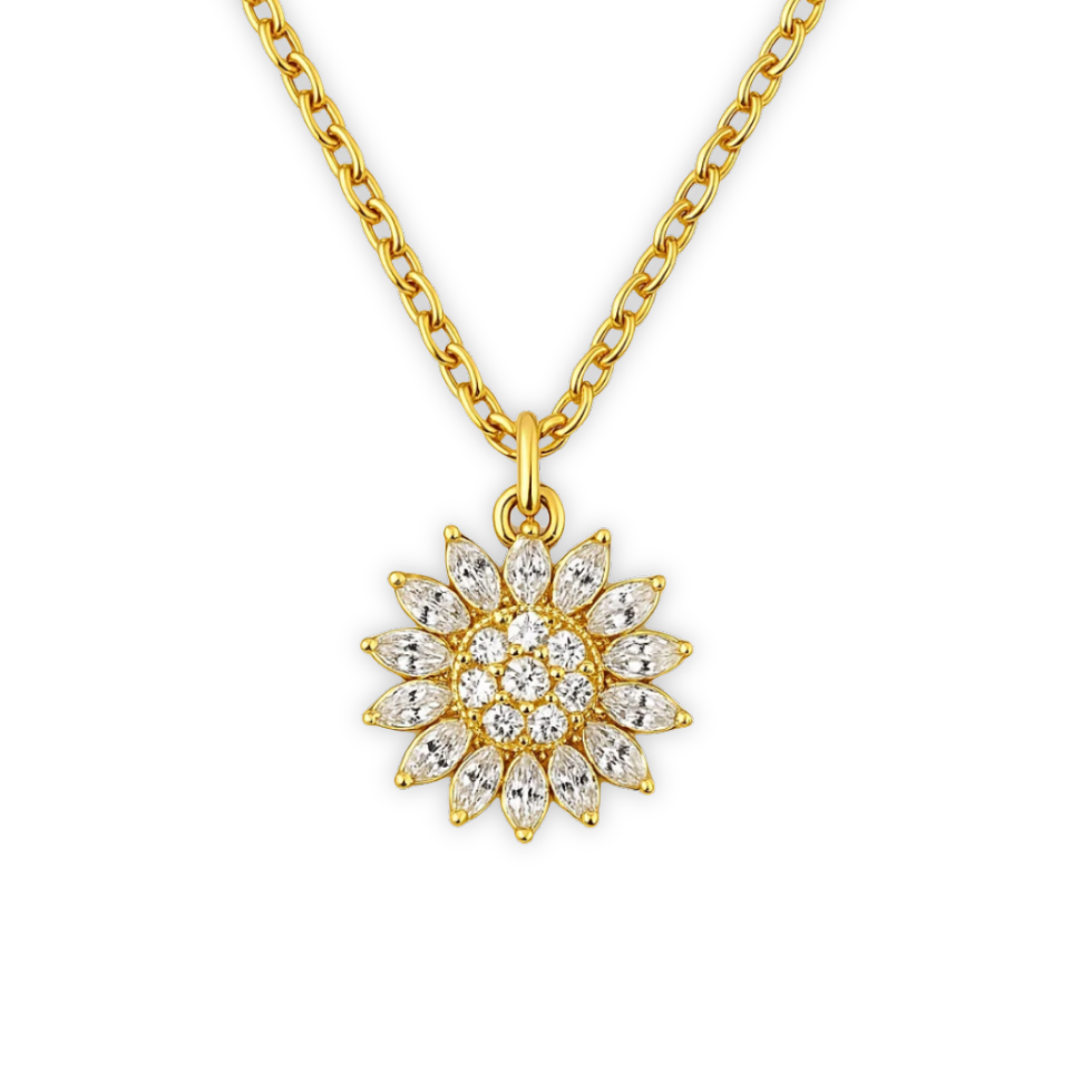Sonnenblumen Kette mit drehbaren Blüten – dein Schmuckstück für Licht, Energie & Hoffnung | Swaravo