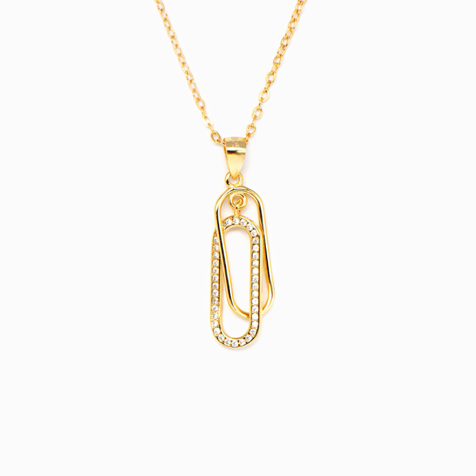  Büroklammer Kette in 18k Gold Vermeil mit Zirkonia Steinen, minimalistische Halskette mit symbolischem Anhänger von Swaravo