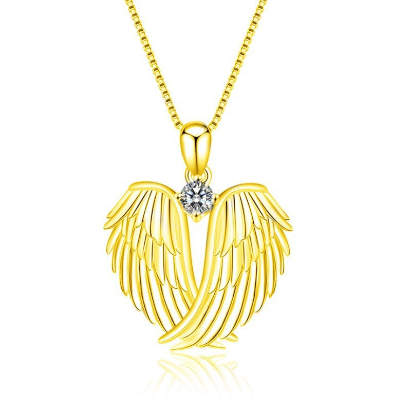 Goldene Engelsflügel Umarmung Schmuckkette mit zarten Flügeln und glänzendem Finish.