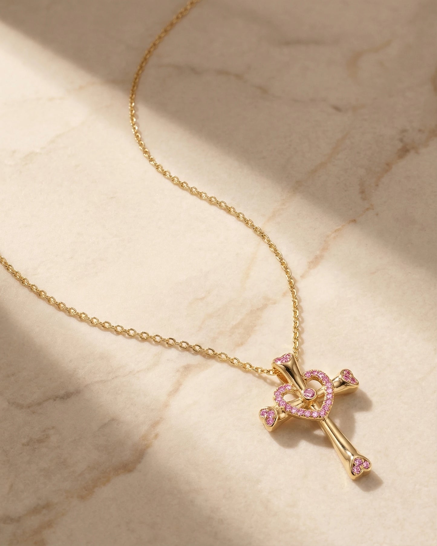 Collier croix avec zircon cubique rose et pendentif cœur amovible | Swaravo